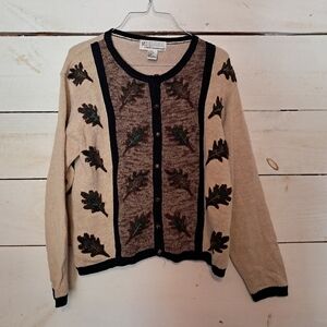 Milano Design Group Button Down Knit Sweater Cardigan Fall Leaves Size Small